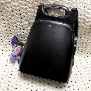 Kate Spade ♠️ Bag Backpack Purse Small Mini Black Patent Leather Silver